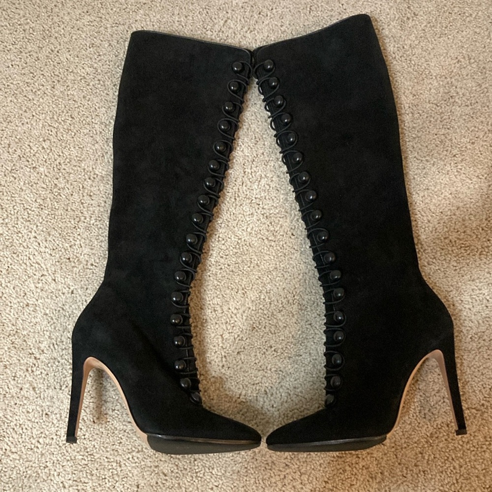 NWOB Gianvito Rossi Black Suede Leather Tall Button Boots Heels 36 6